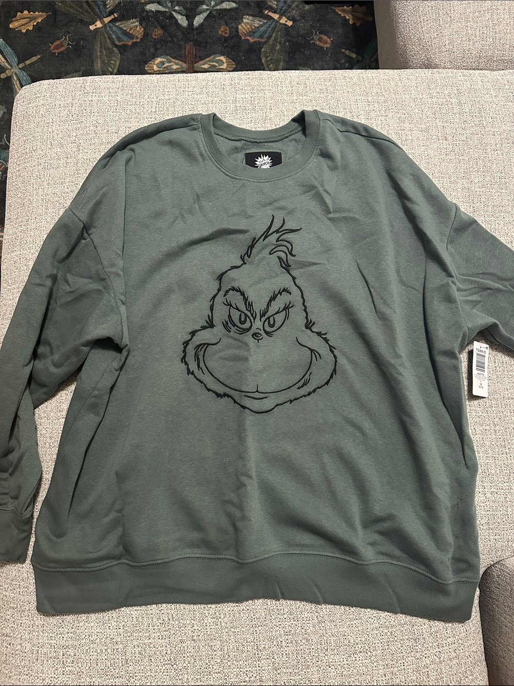 torrid Olive Green Crewneck Sweatshirt with Grinch Outline